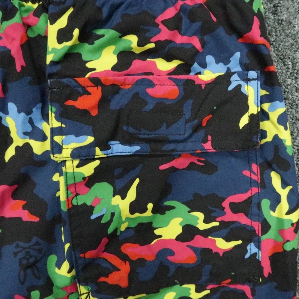 Psycho Bunny Swim Trunks Mens Extra Small Black Blue Camo Mesh Lined Colorful